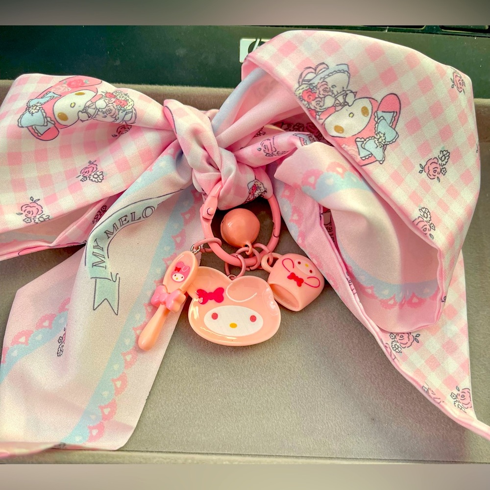 Sanrio Hello Kitty My Melody Bag Charm with Twilly. NIP
